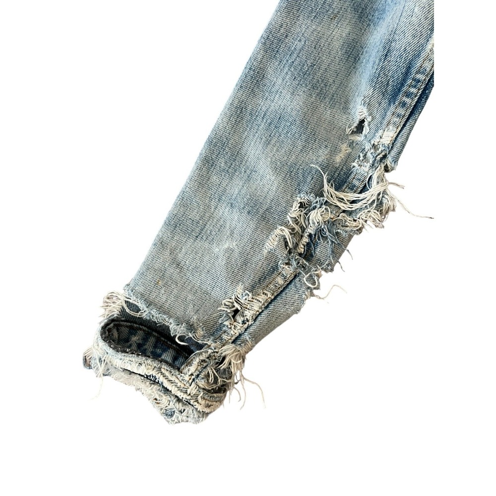 Vintage Levi Womens Cropped Jacket Blue Denim Distressed Light Wash Long Sleeve - Picture 7 of 11